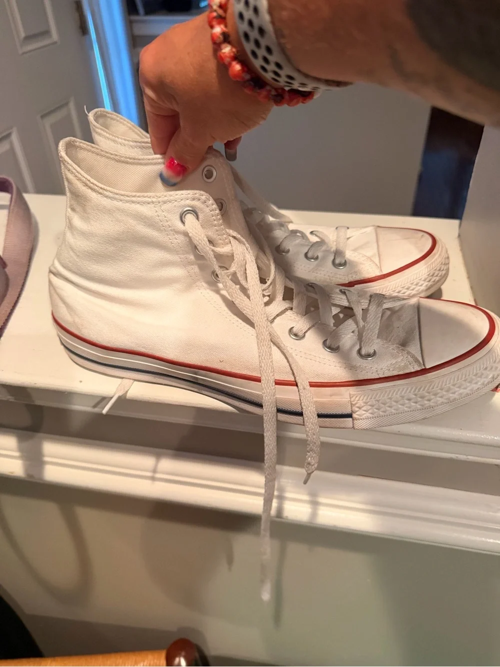 Men’s Converse Classic White High-Top Canvas Sneakers with Red Trim